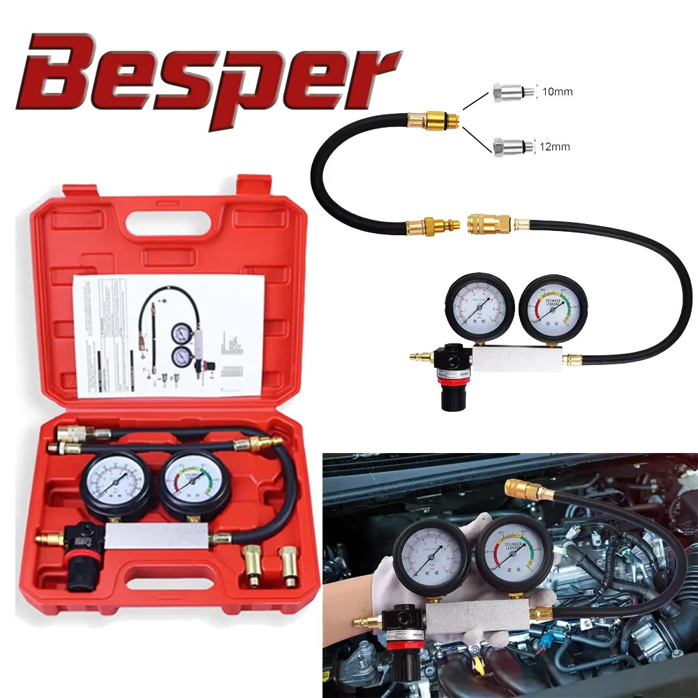 Car Compression Leakage Detector Kit Auto Engine Repair Pressure Gauge