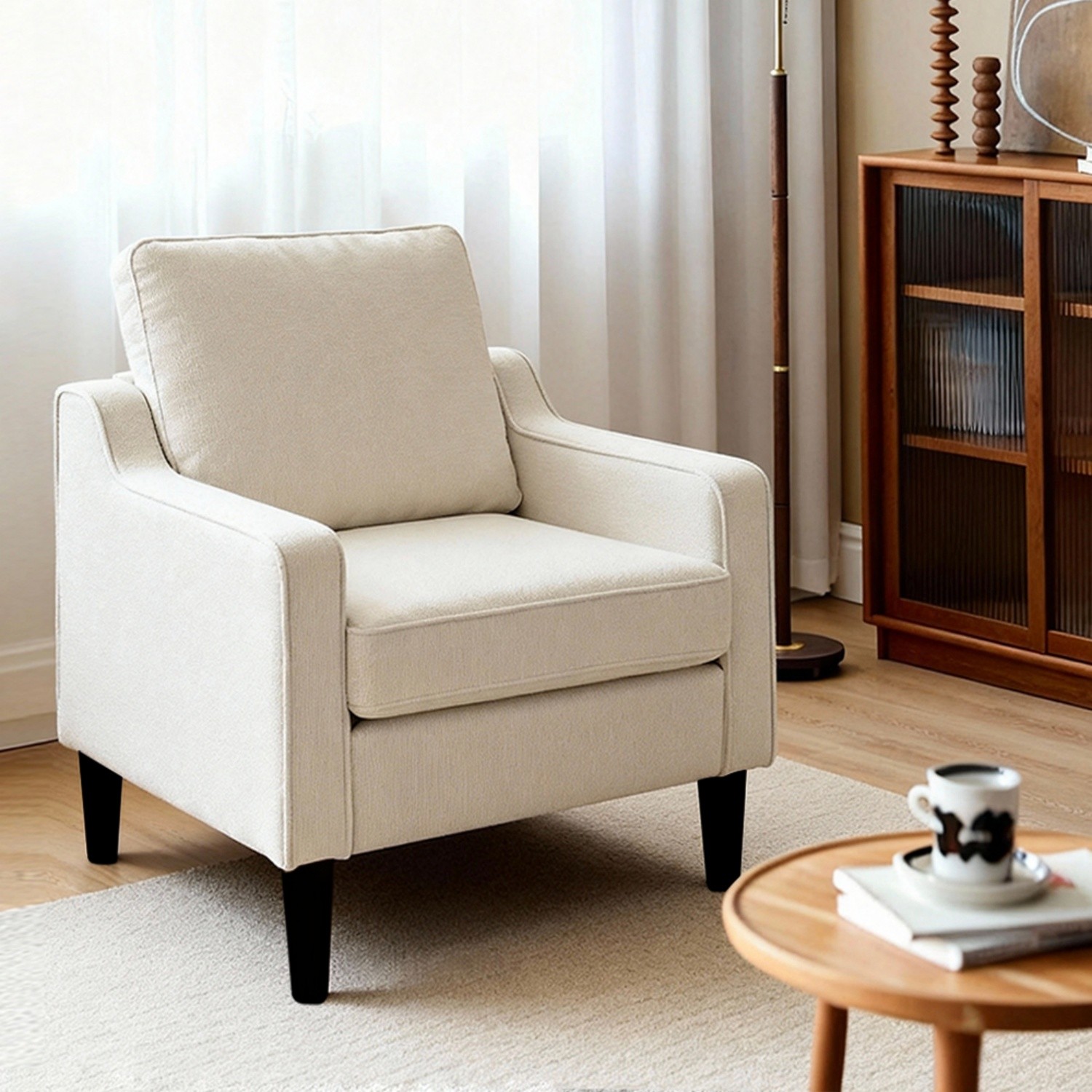 Chenille Accent Chair Modern Lounge Armchair w/ Solid Wood Leg for Living Room