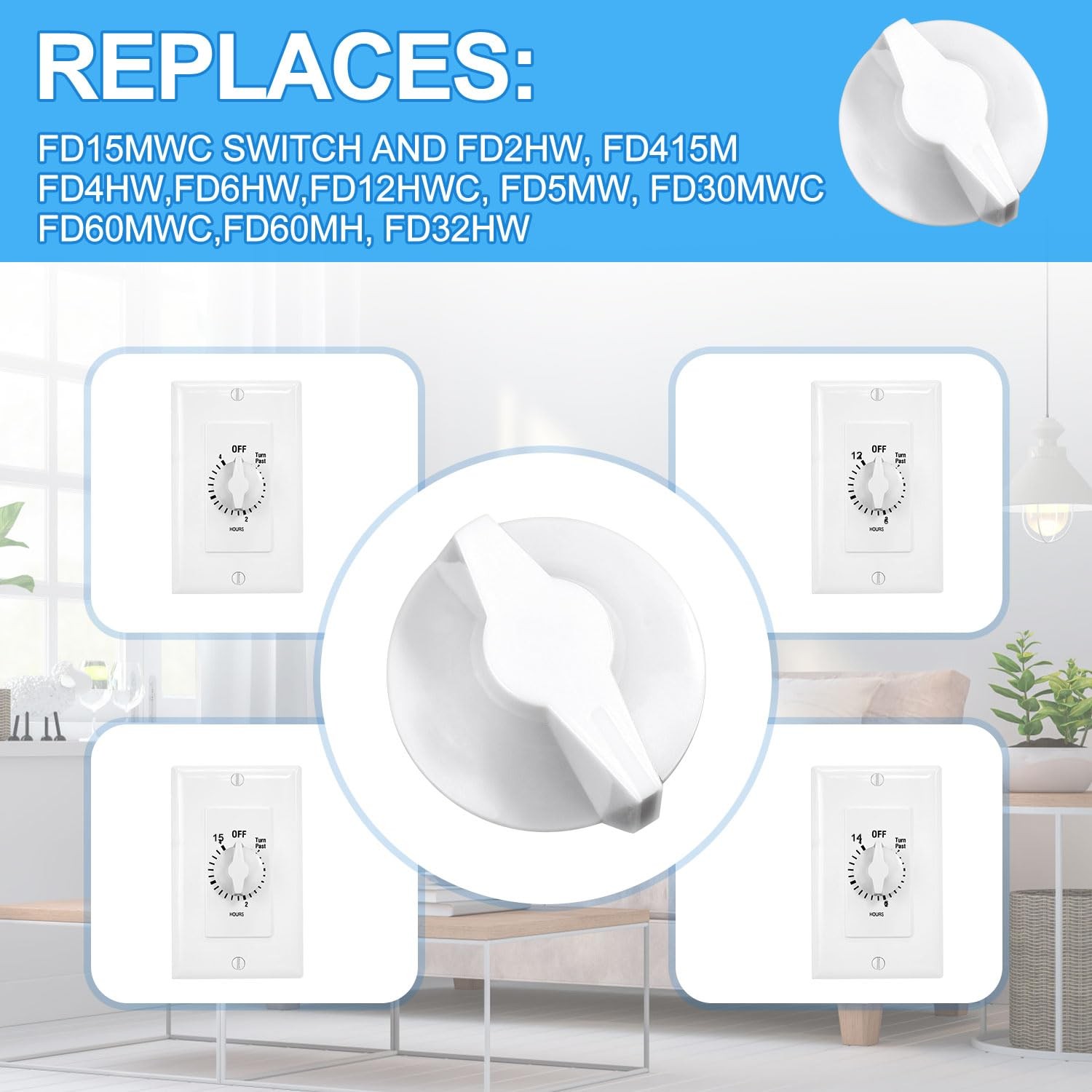 2pcs Timer Knob Replacement, Switch Spring Wound Medium, White