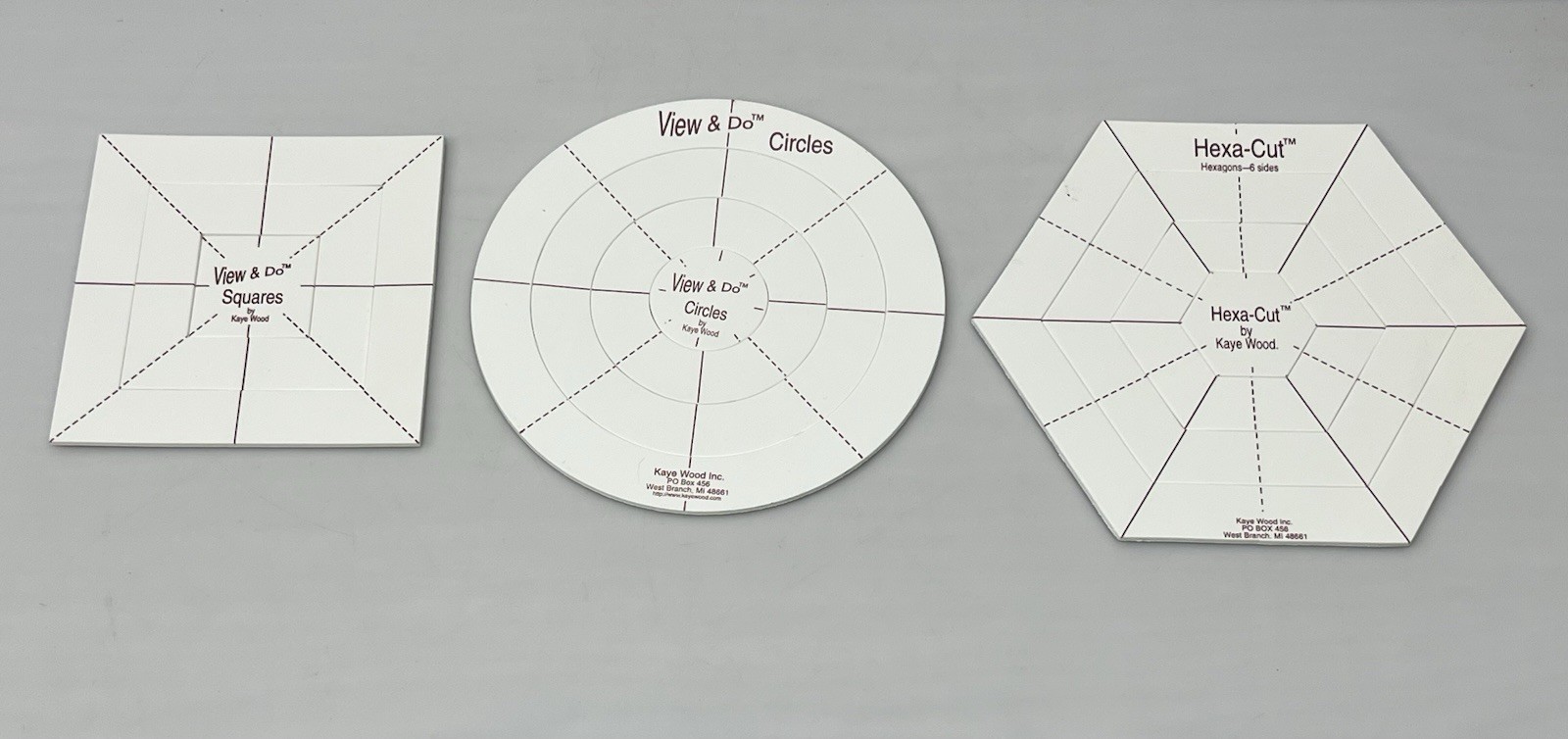 Lot of 3 Hexa-Cut View & Do Square, Circle, & Hexagon by Kaye Wood 2" 4" 6" 8"