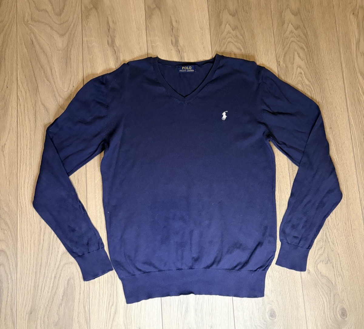 Men’s Polo Ralph Lauren V-Neck Long Sleeve Sweater Large Blue Jumper
