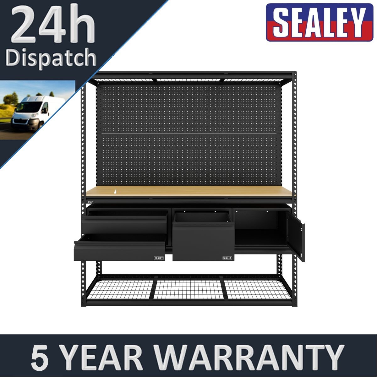 Sealey Heavy-Duty Modular Workbench & Racking Kit with 3 Storage Units
