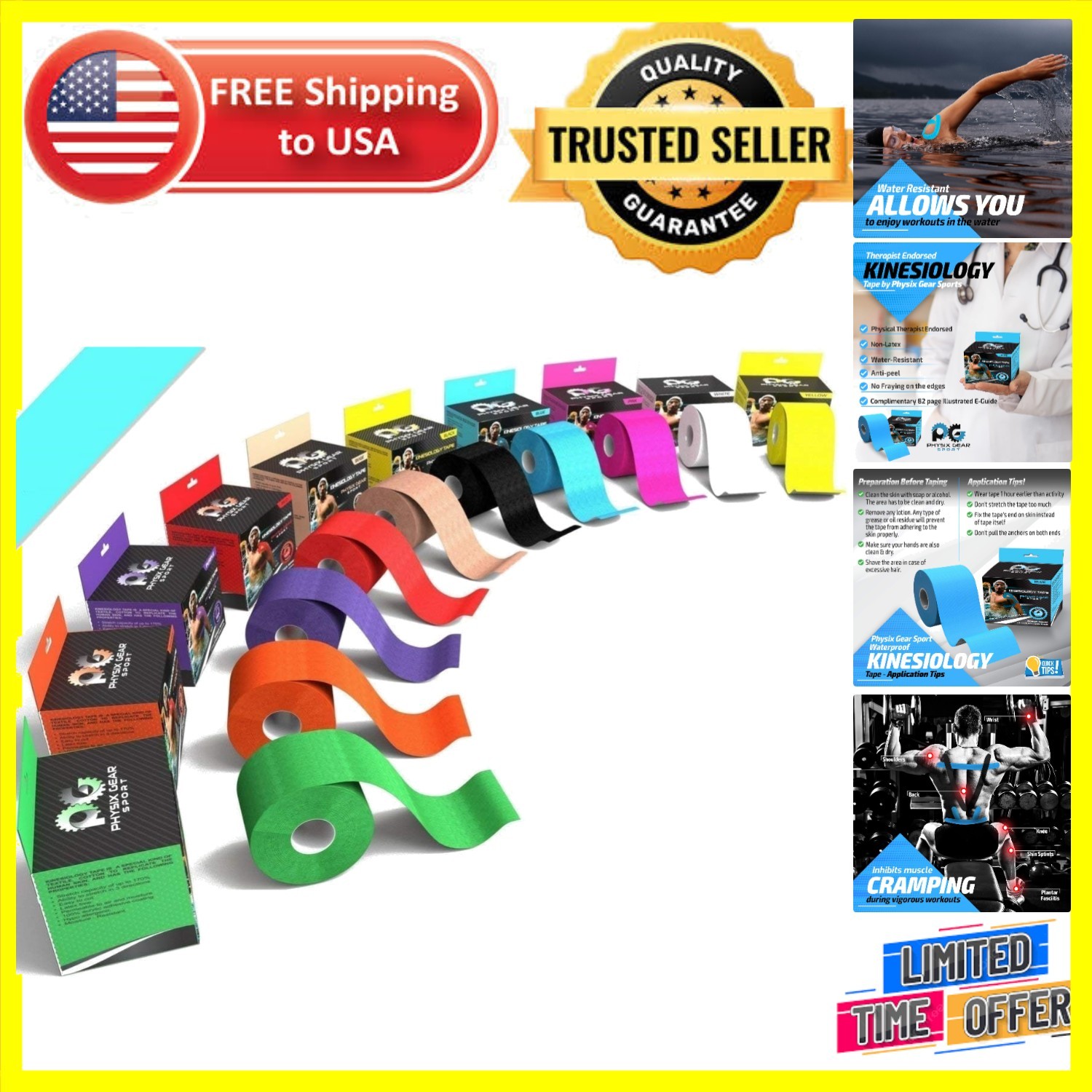 16ft Cotton Kinesiology Tape: Latex-Free, Waterproof & Gentle on Skin