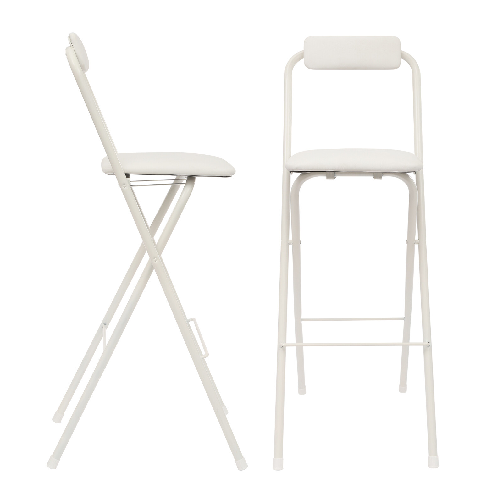 2PCS Modern Folding Bar Chairs, Space-Saving Design, Comfortable Seating White