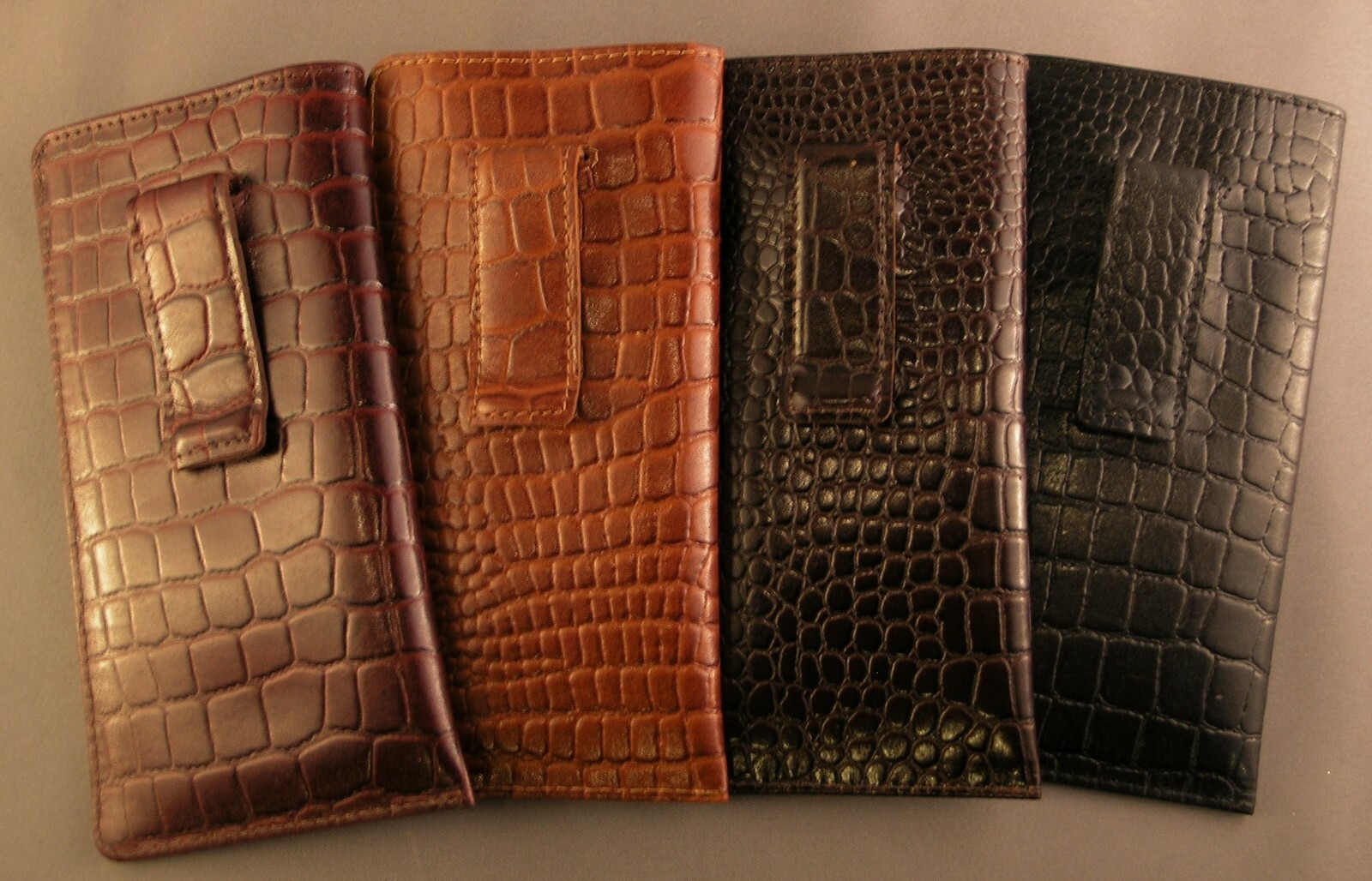 Leather embossed croco pattern Eyeglass / Glasses Case with CLIP - Various