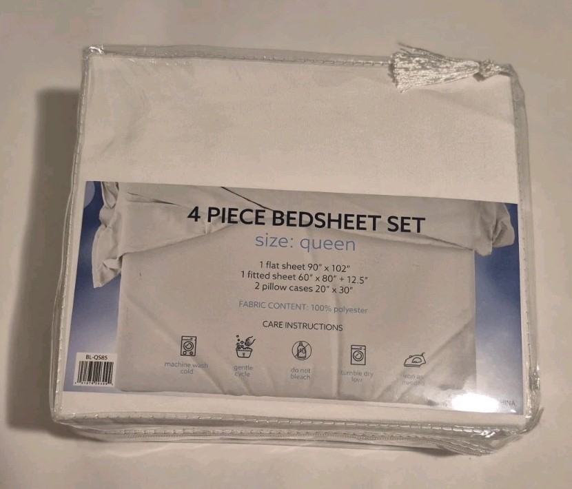 Bliss Bedding 4 Piece Sheet Set Queen Size Fitted Flat Pillowcases White NEW