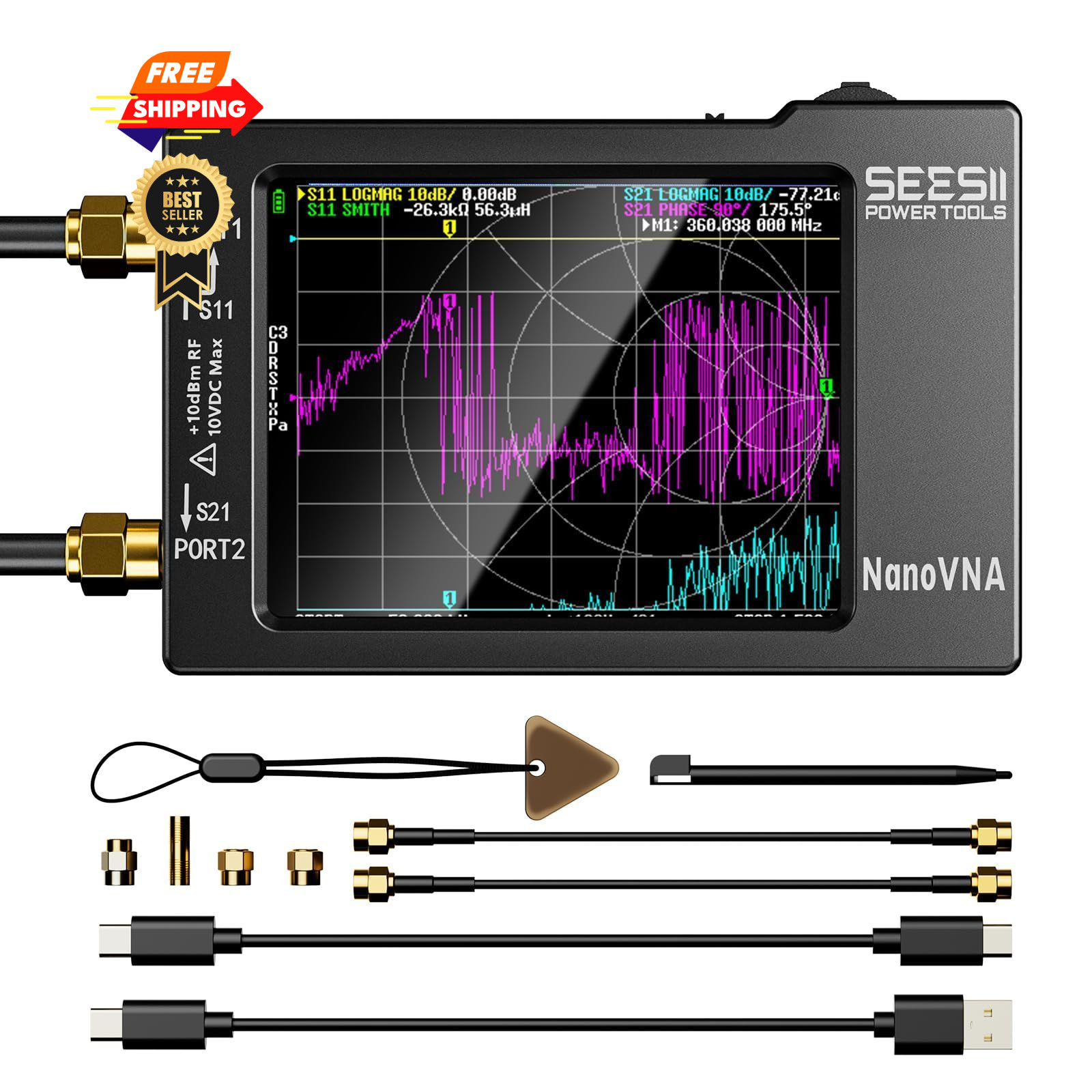 SEESII Nanovna-H Vector Network Analyzer,Upgraded HW3.7 Compact,