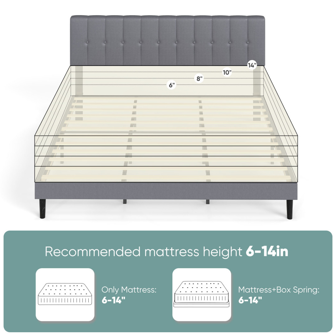 The Headboard Is Made Of Grey Upholstered Headboard Wooden Bed Board Frame