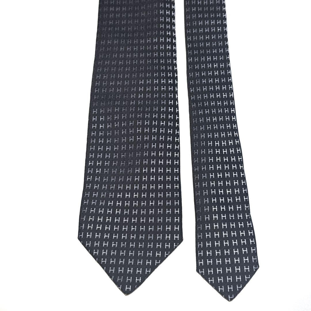 Hermes Fassonné H Silk Tie Unused Slim 8cm Classic Pattern