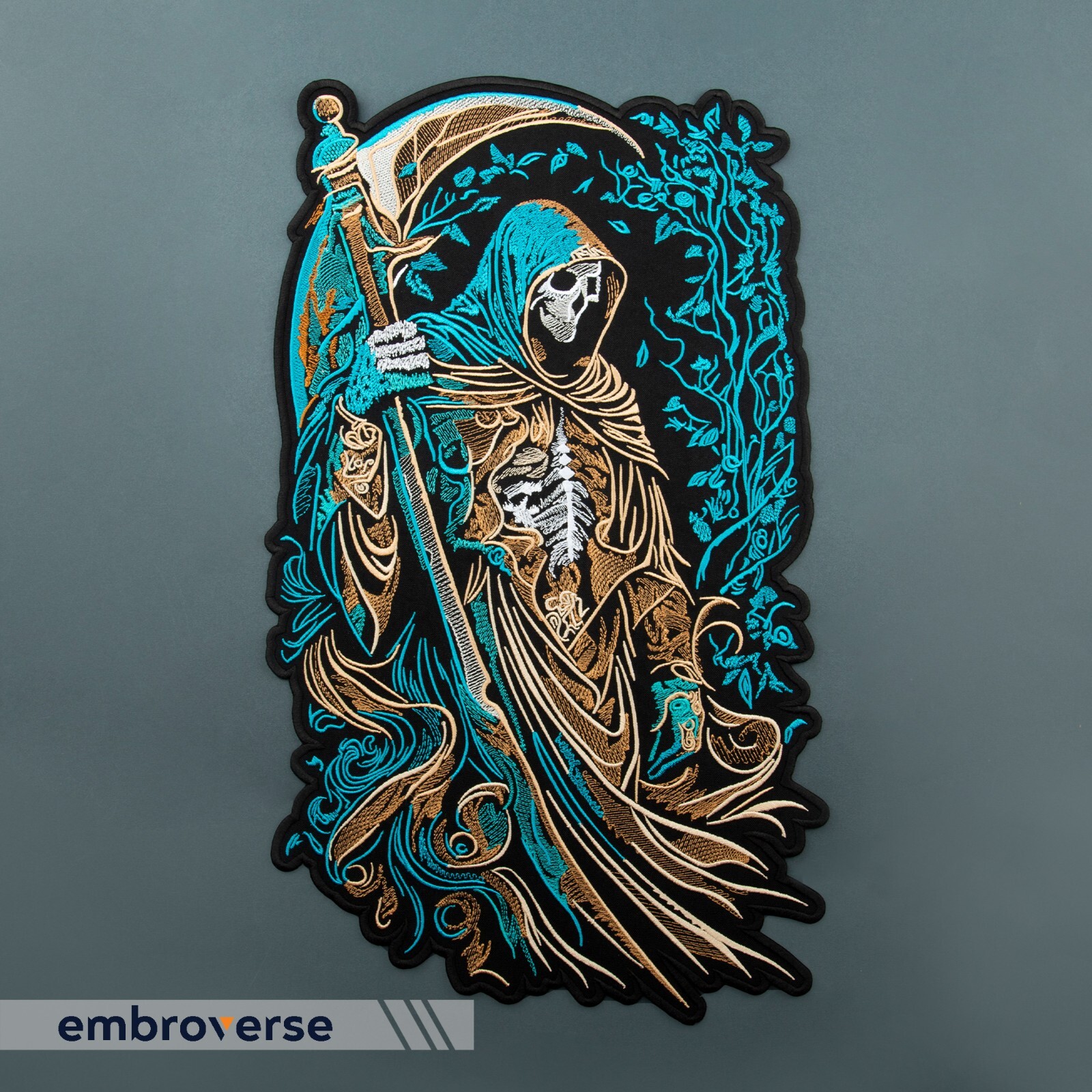 Grim Reaper Large Embroidered Patch - Death Back Patch - Skull-Themed Iron-On