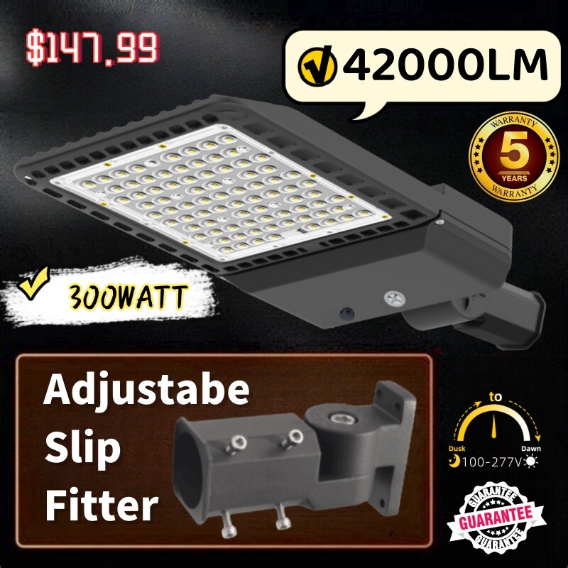 300W LED Shoebox Parking Lot Light Outdoor Street Roadway Pole Lamp +Slip Fitter