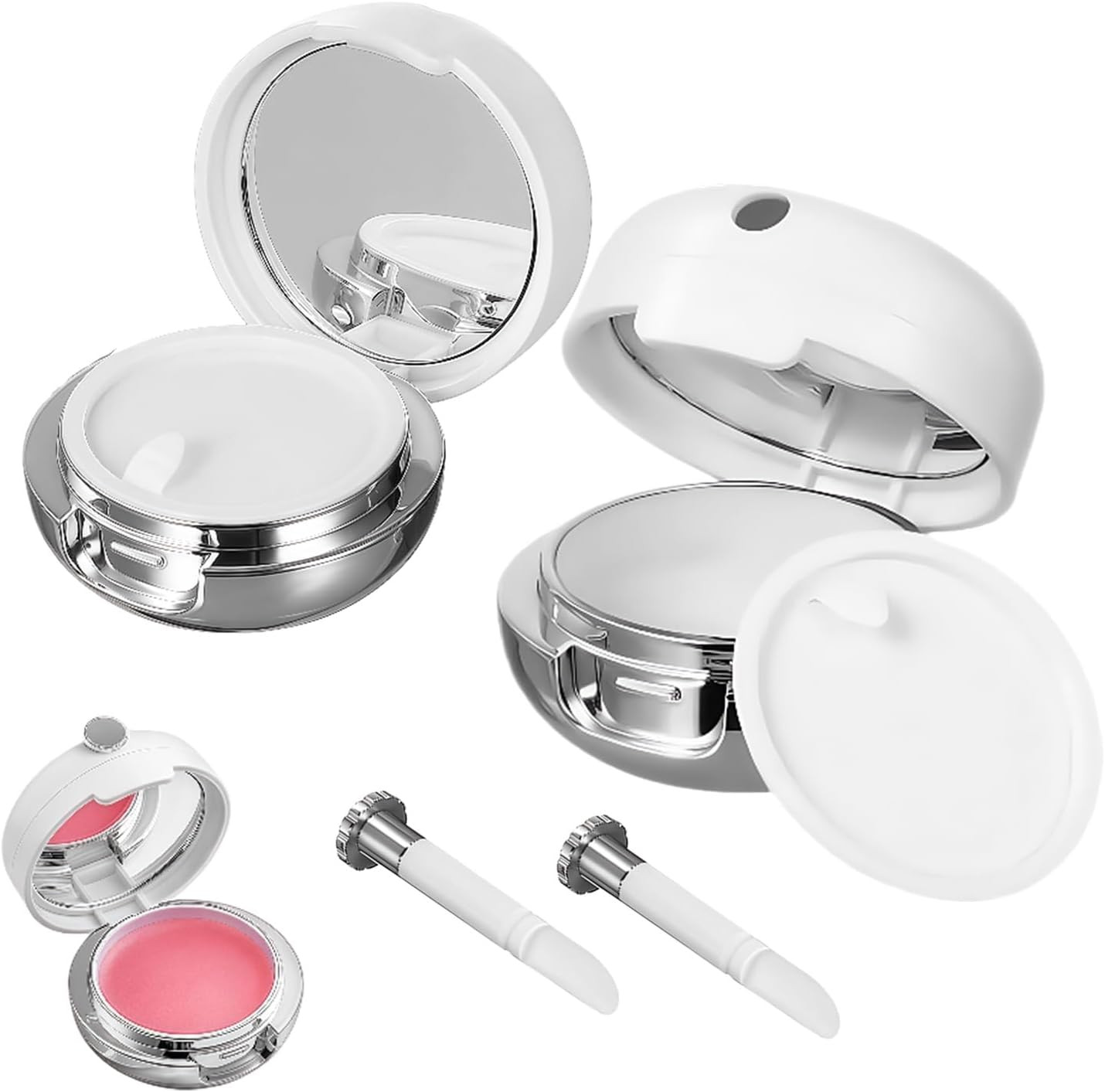 2 Pcs Empty Lip Balm Jars with Mirror & Silicone Brush Portable Lip Mask Pot Box