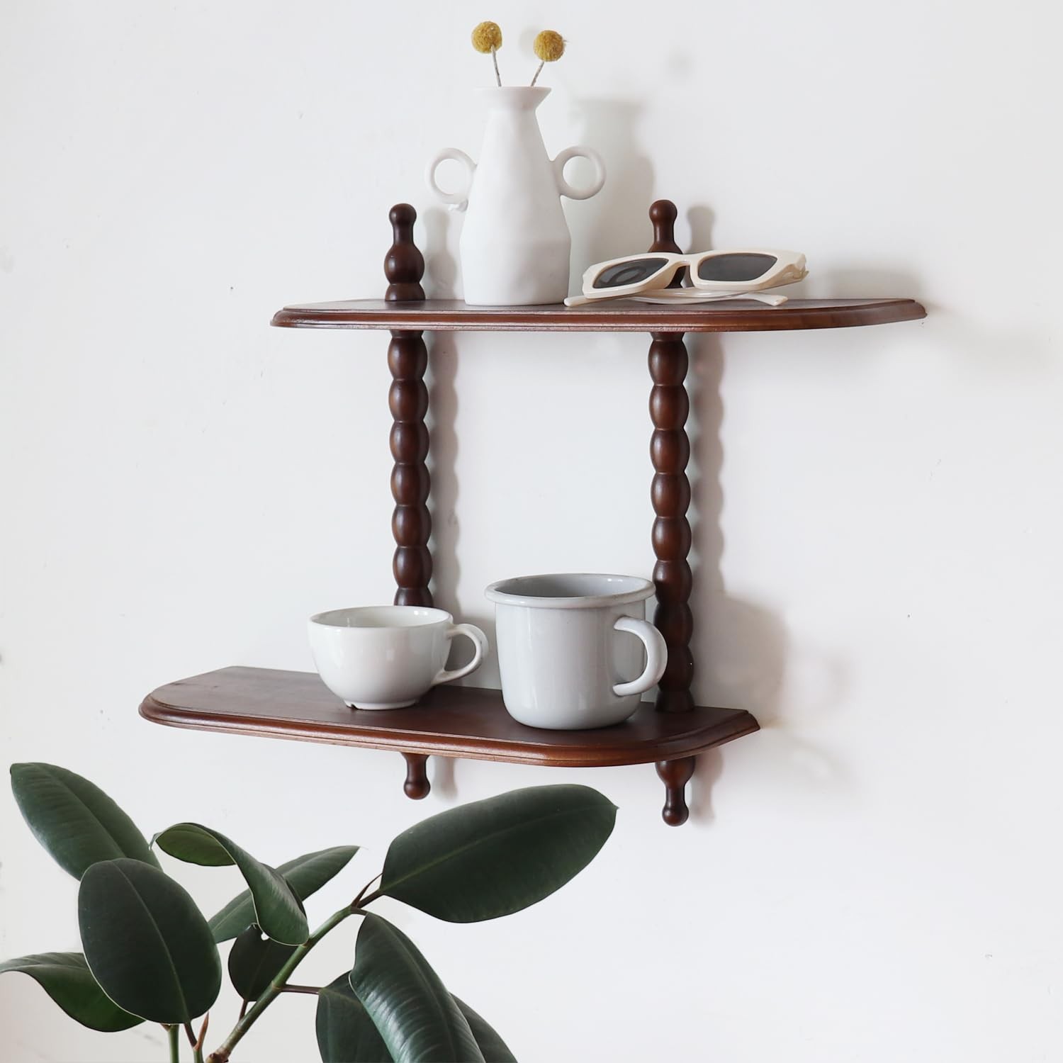 2-Tier Wall Mounted Floating Shelf with Roman Columns, Decorative Display She...
