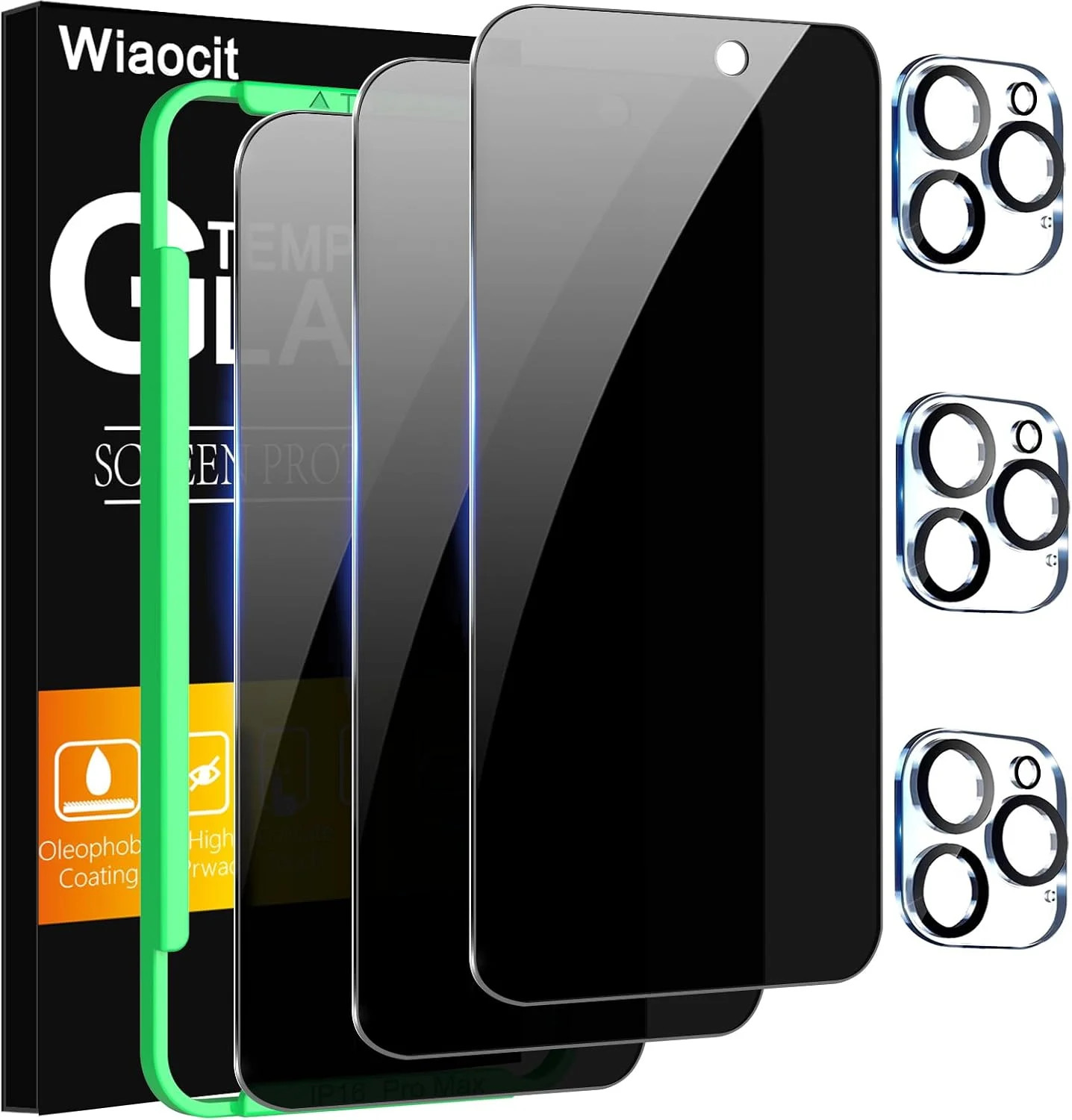 3PCS Protector pantalla vidrio templado para iPhone 16 Pro Max, dureza 9H