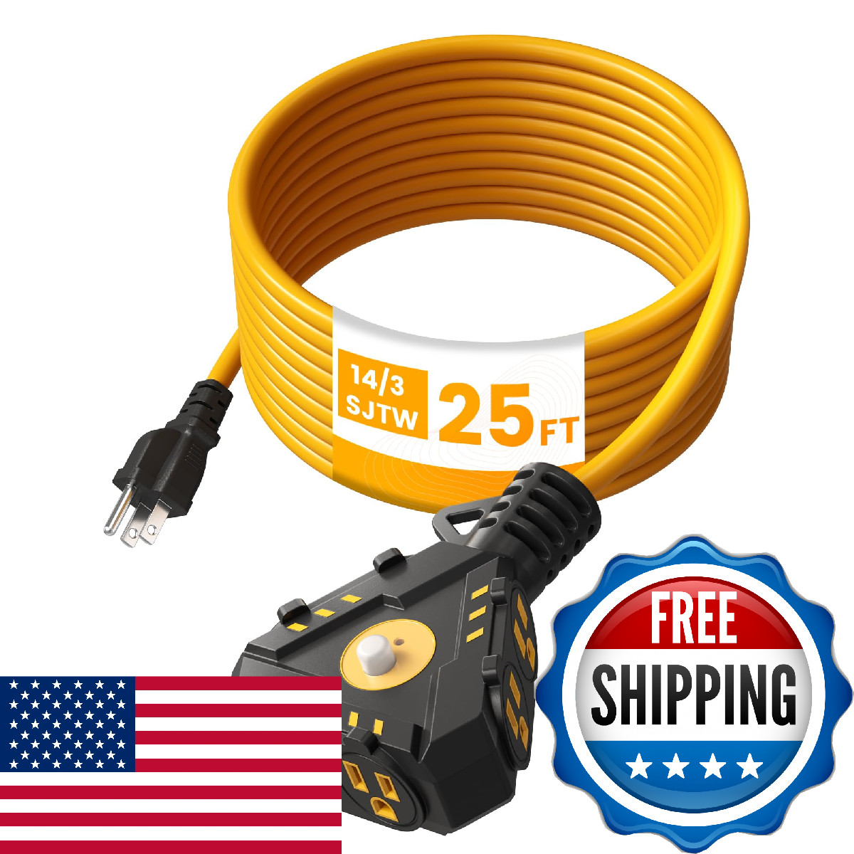 SURAIELEC Industrial Power Strip 6-Outlet Heavy-Duty Extension Cord 25ft ETL