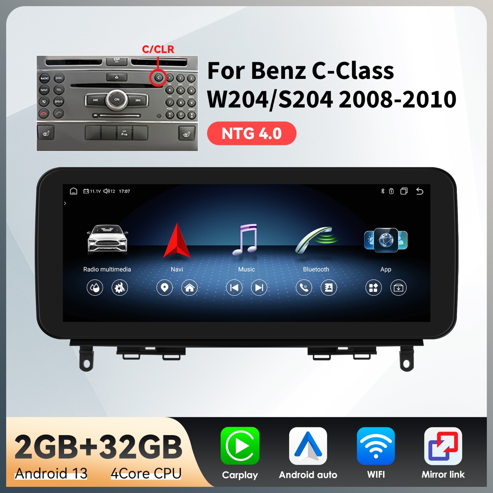 Bluetooth Android 13 Car Stereo Radio GPS For Mercedes Benz W204/S204 2008-2010