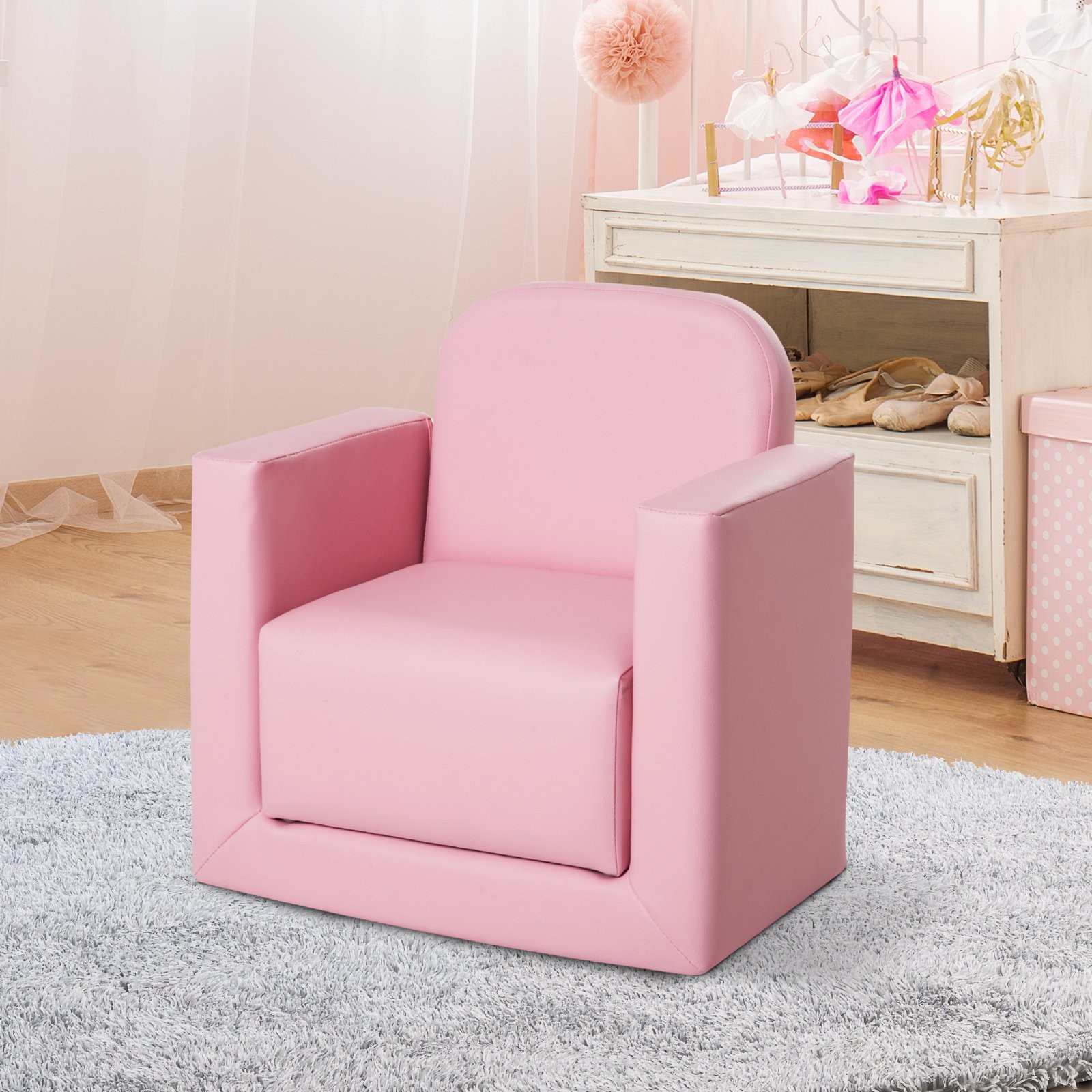 2-in-1 Multifunctional Convertible Kids Table and Chair Set for Boys Girls Pink