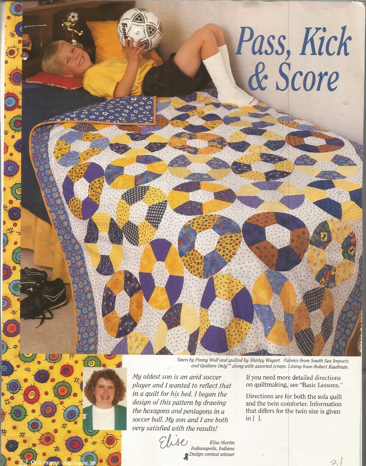 A0109   PASS, KICK & SCORE BOYS QUILT  PATTERN/INSTRUCTIONS