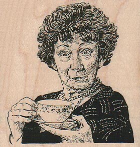 Lady With Cuppa 3 x 3" Rubber Stamp, People Stamp, Woman Stamp