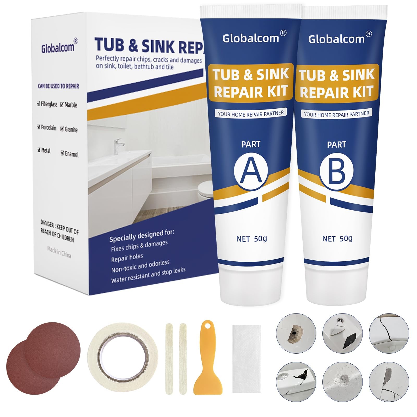 Tub Repair Kit White, Fiberglass Shower tub and Porcelain Sink White