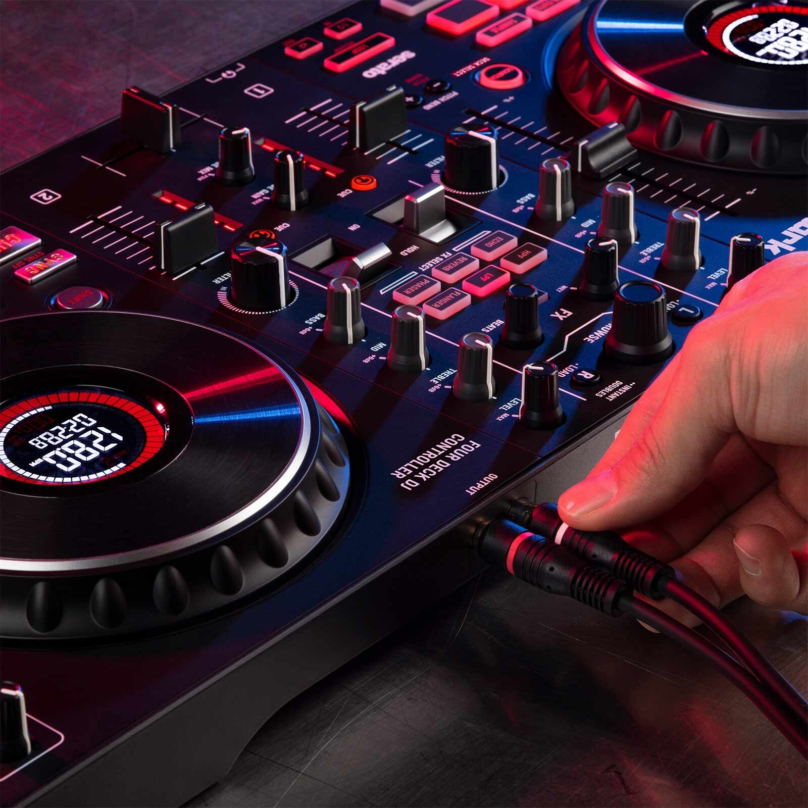 Numark Mixtrack Platinum FX 4-Deck Serato DJ Controller w Monitors Starter Pack