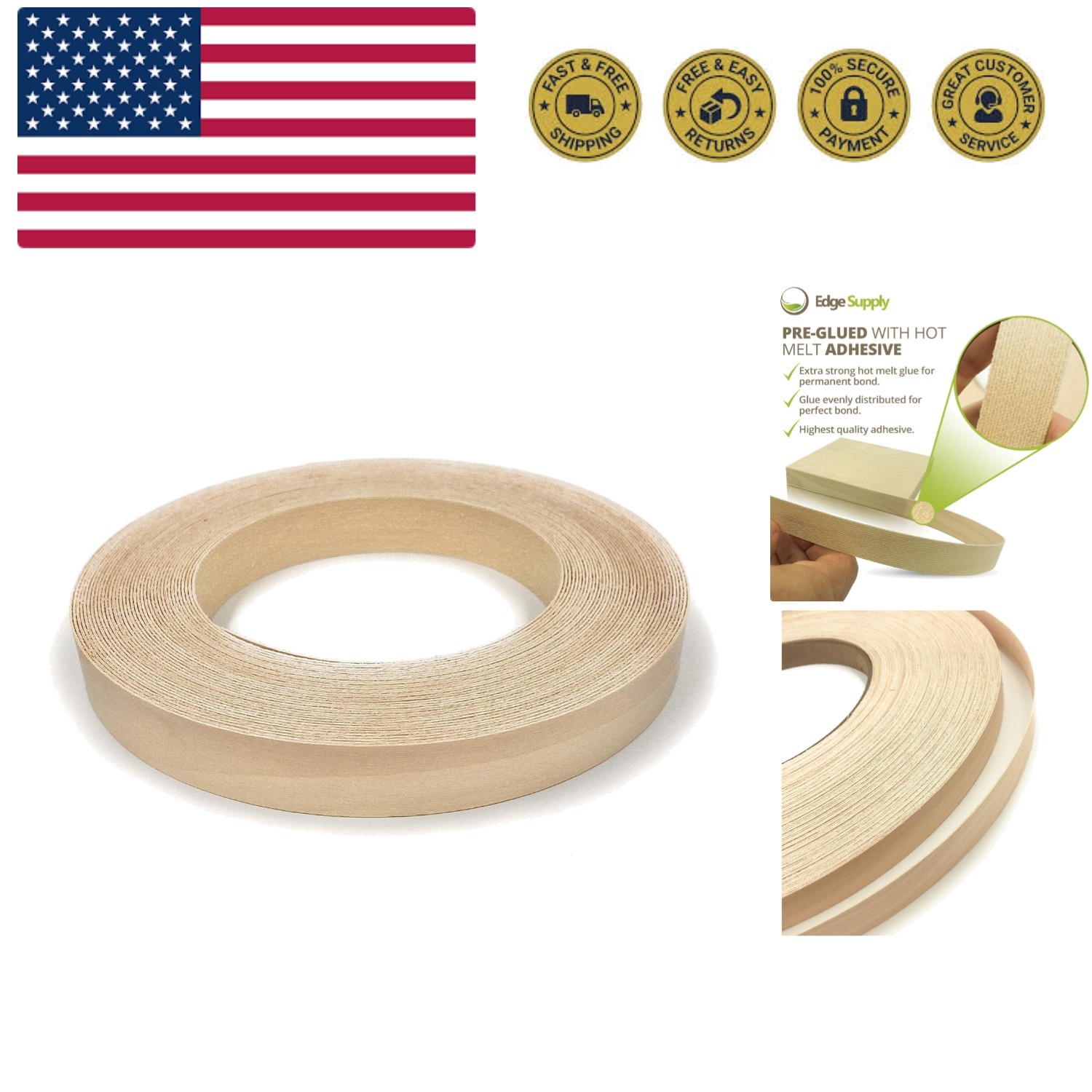 3/4" Birch Wood Edge Banding Roll - Easy Apply Iron-On for Furniture Restoration