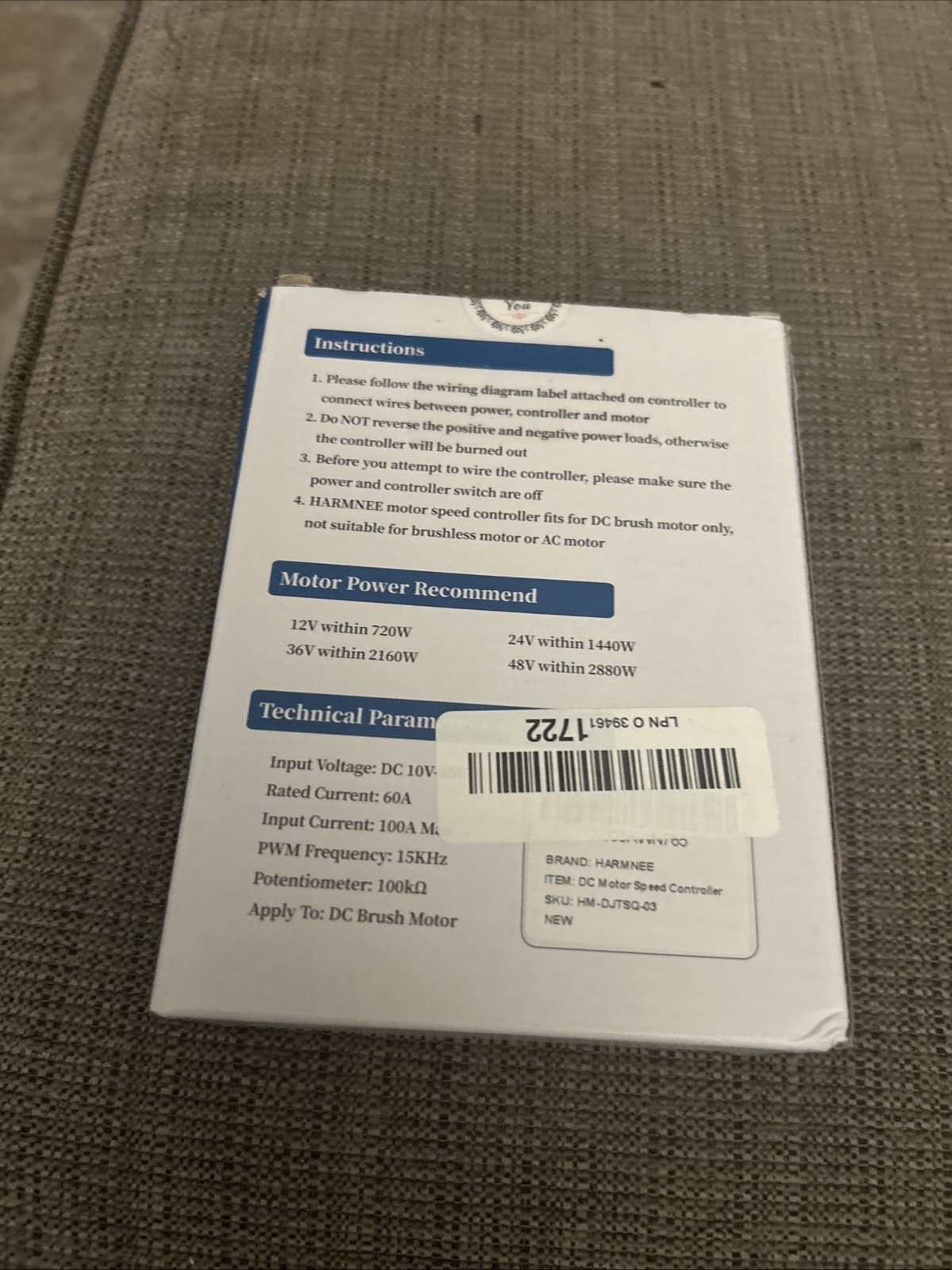 Harmnee PWM DC MOTOR SPEED CONTROLLER F2