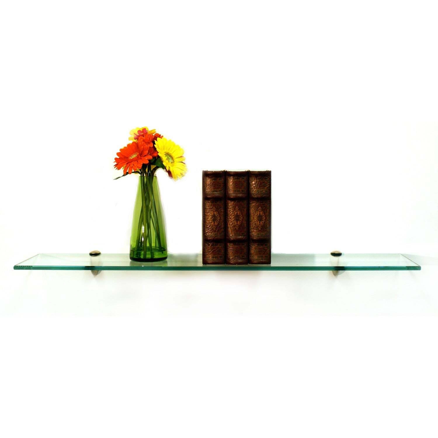 Brushed Steel 6" X 30" Peacock Floating Glass Shelves - 2 Brackets Included