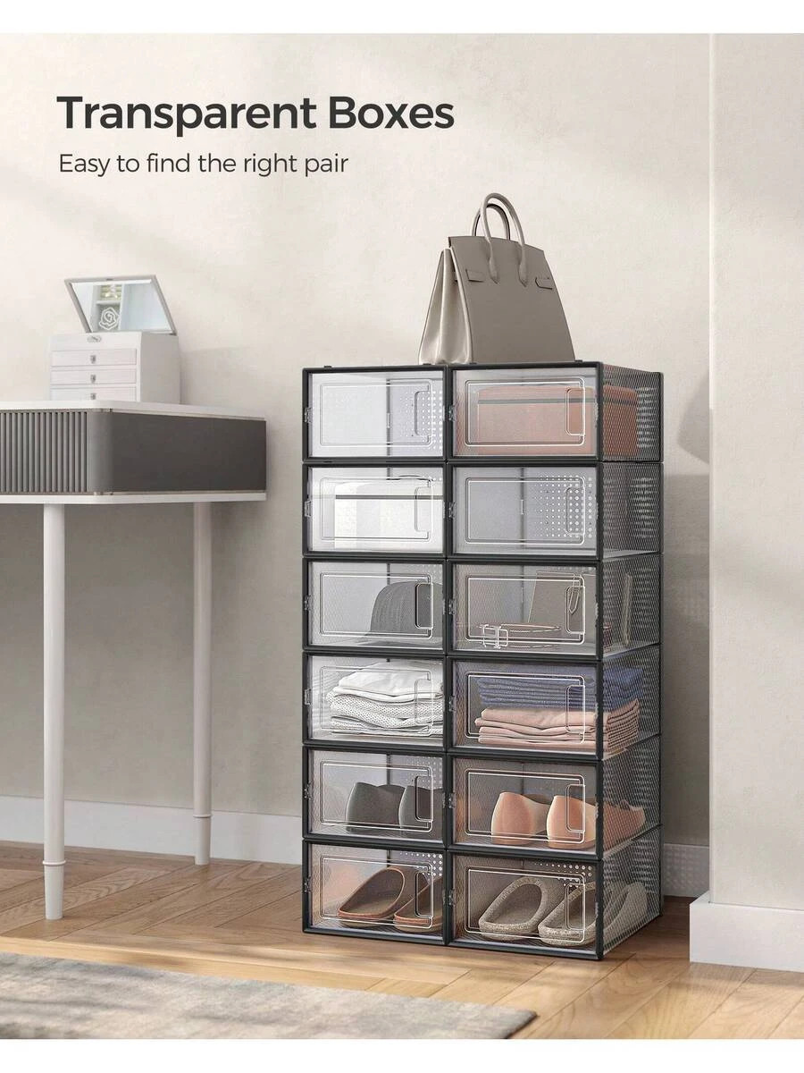 Shoe Boxes 12 Stackable Transparent Plastic Closet Storage Sneakers Fit