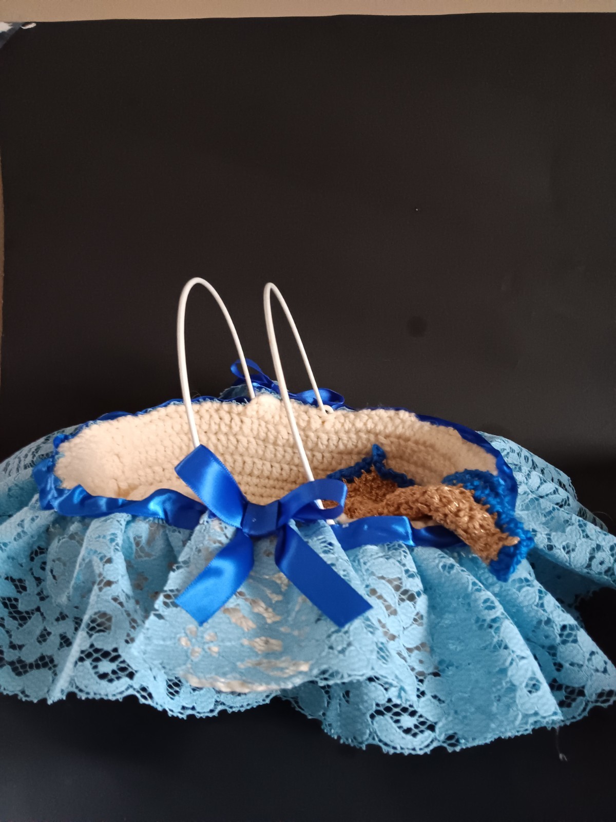 handmade crocheted wire baby basket