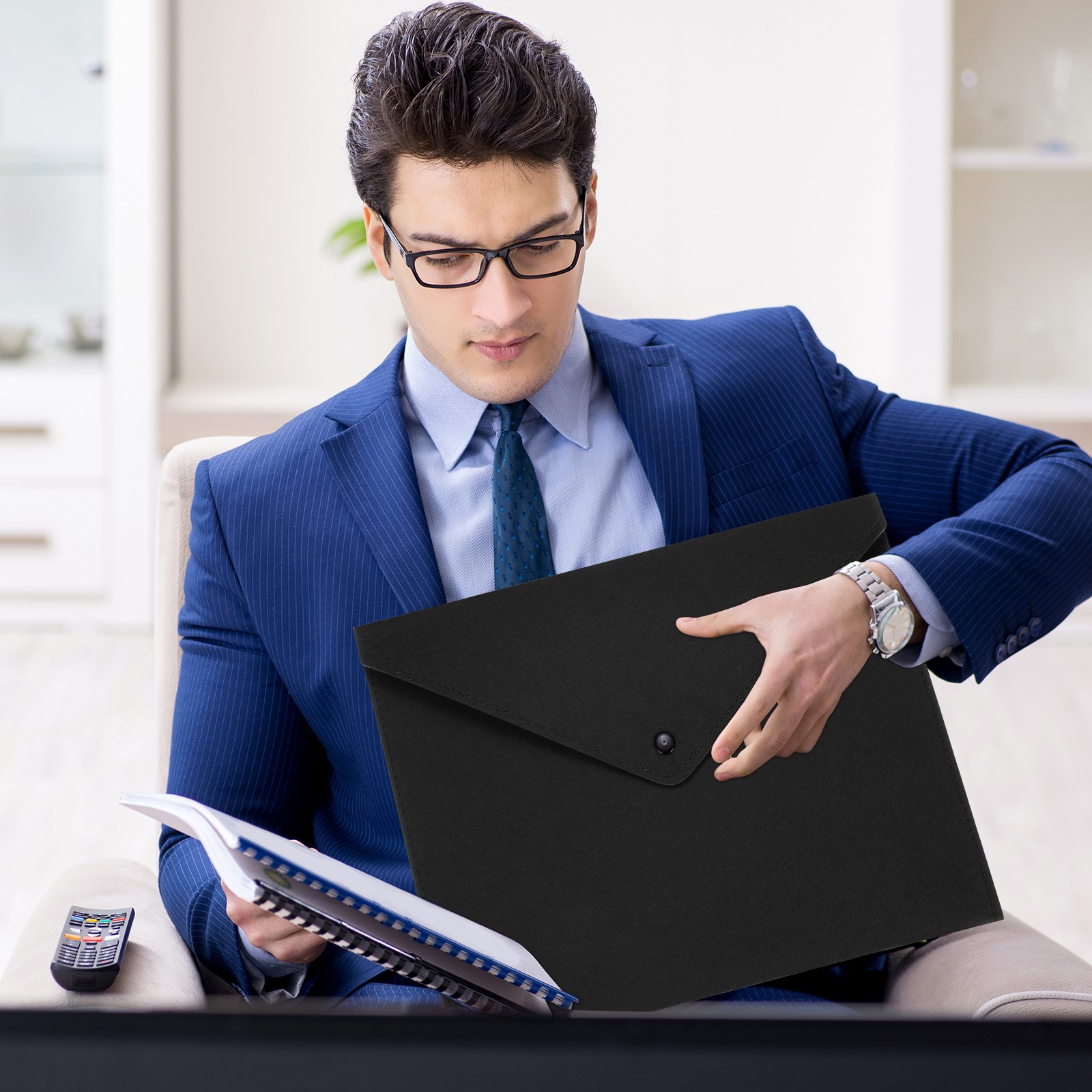 2 Pcs Felt File Folders, Folder File Document with Button Closure(Black)