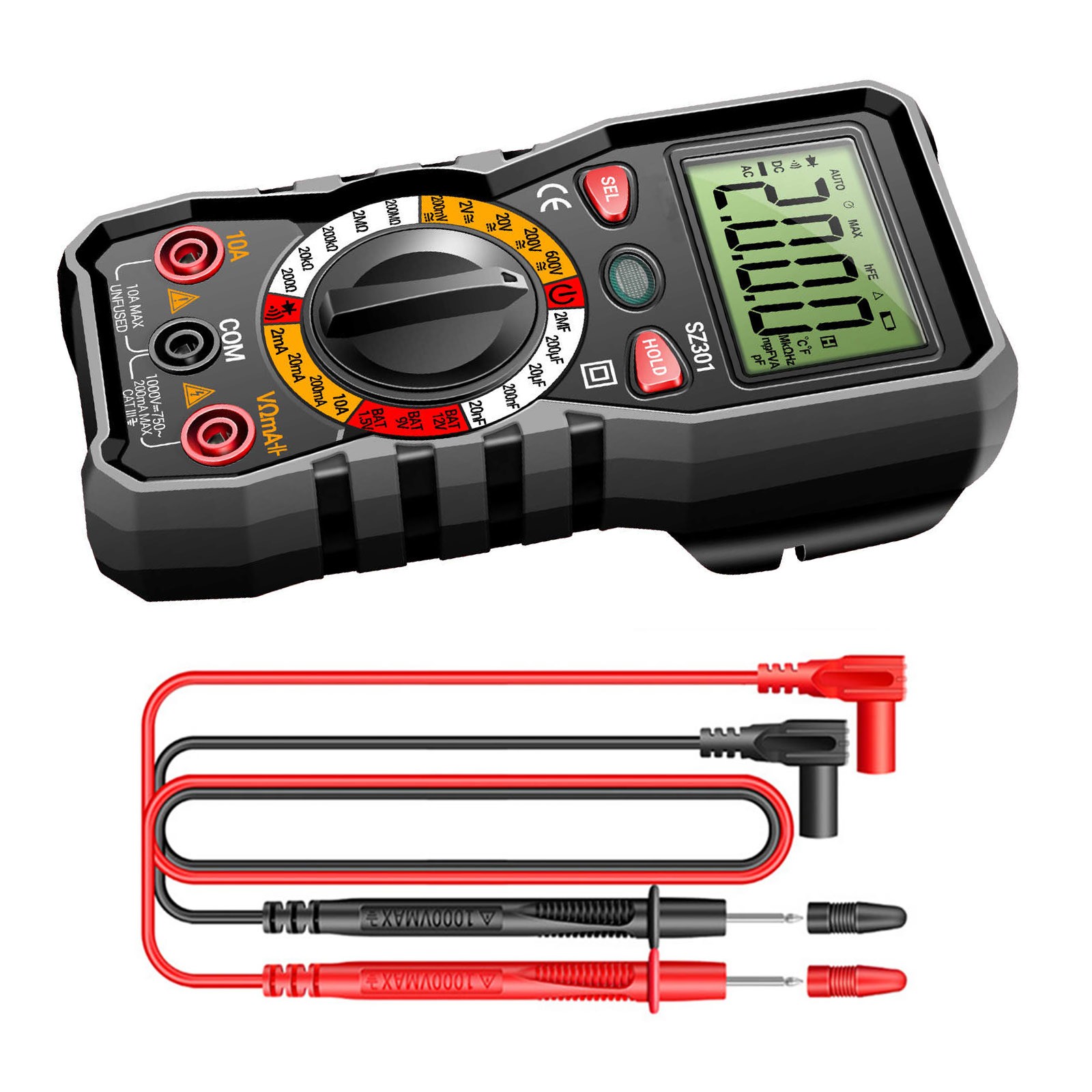 Auto-Ranging Digital Multimeter 200mV-600V 0Ω-200MΩ Capacitance Diode Safety