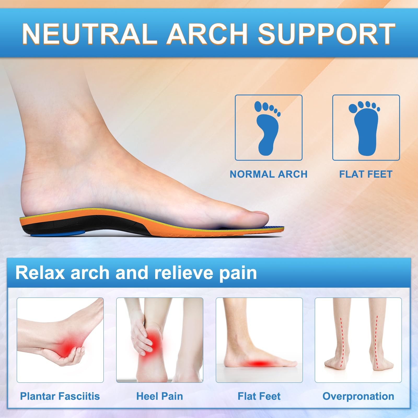 Arch Shoe Insoles for Men and , Plantar Fasciitis Insoles for Flat Feet, Norm...