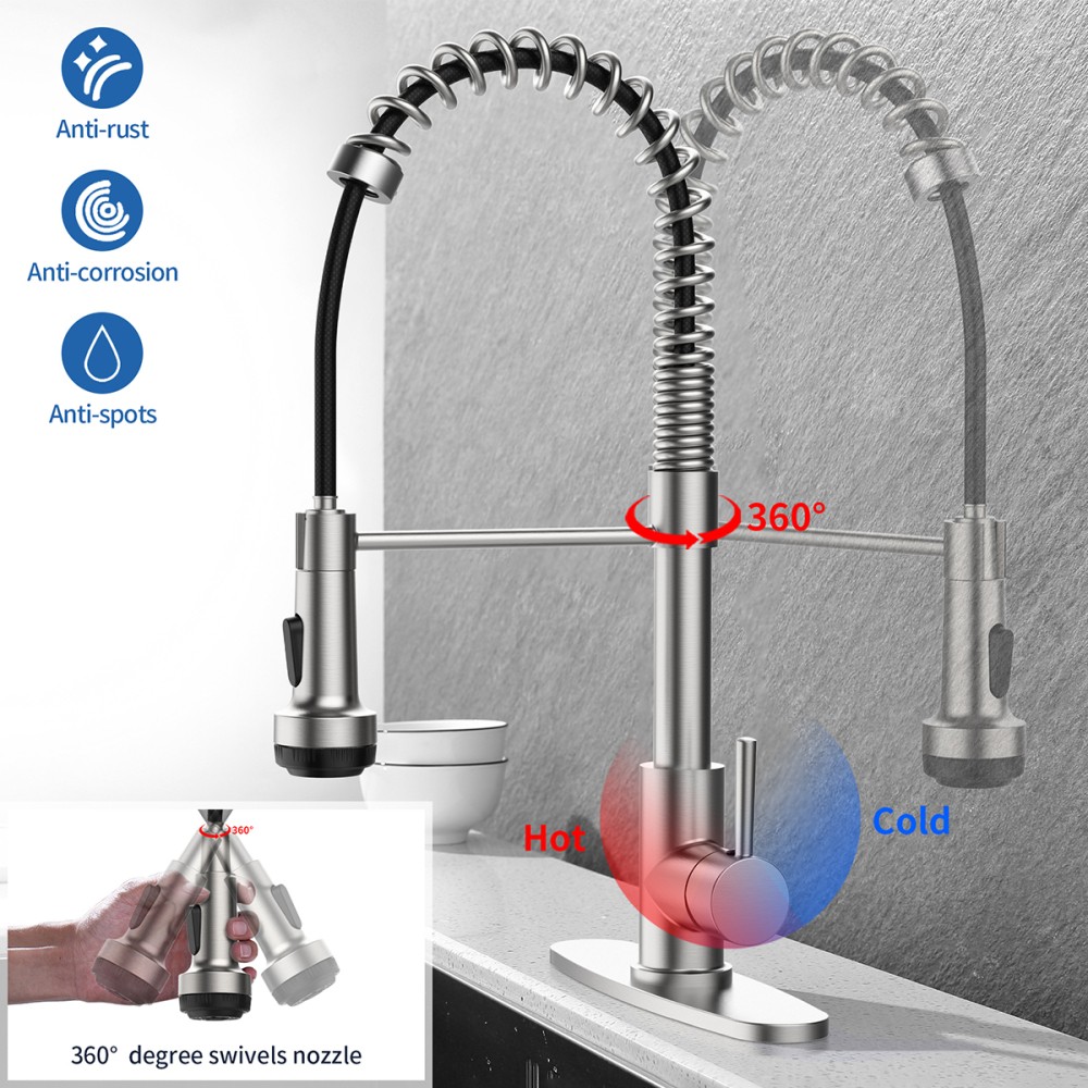 Kitchen Faucet with Pull Down Sprayer 4 Spraying Modes Single Handle Commercial