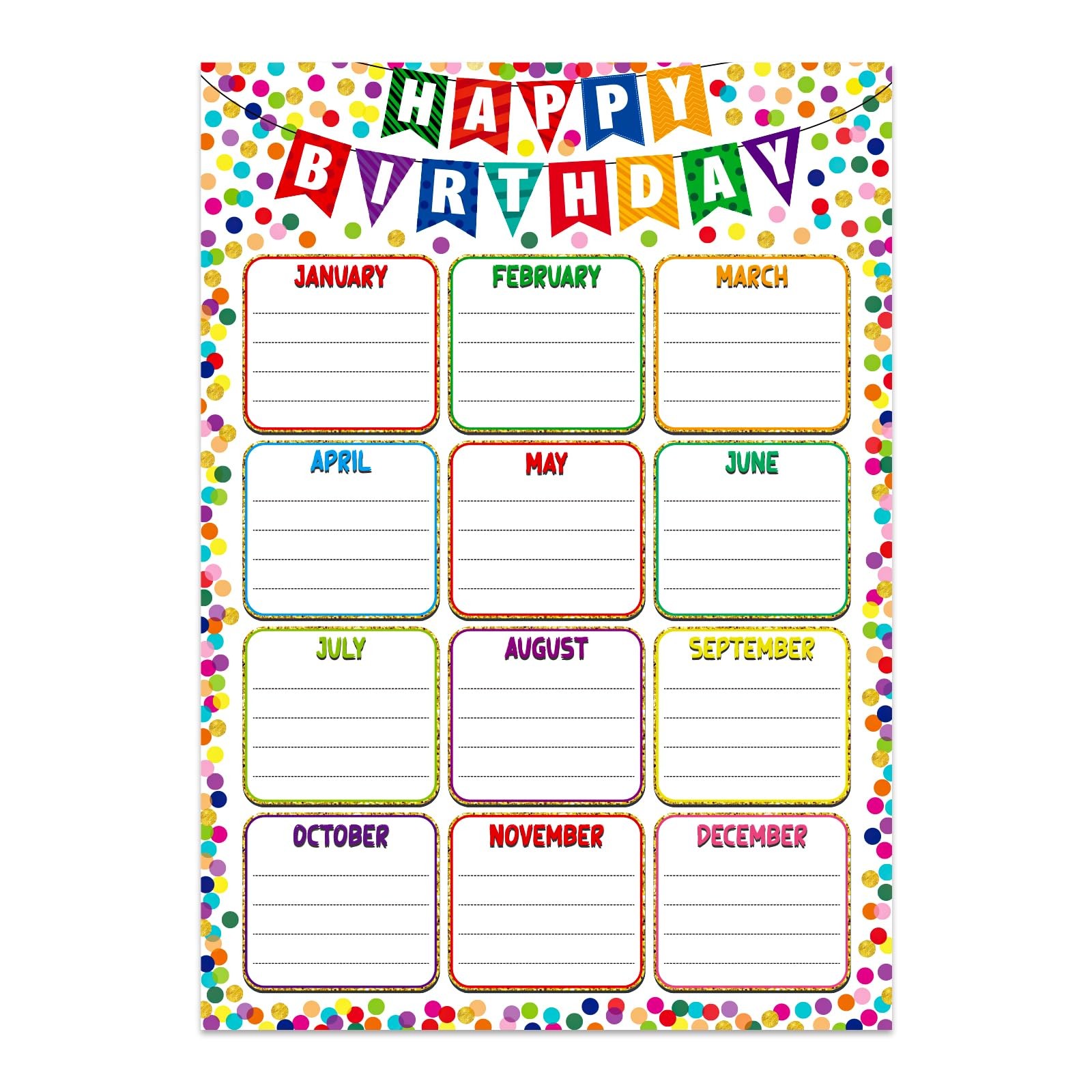 GMEMNOV Birthday Chart for Classroom - Confetti 16.5"L x 11.8"W,