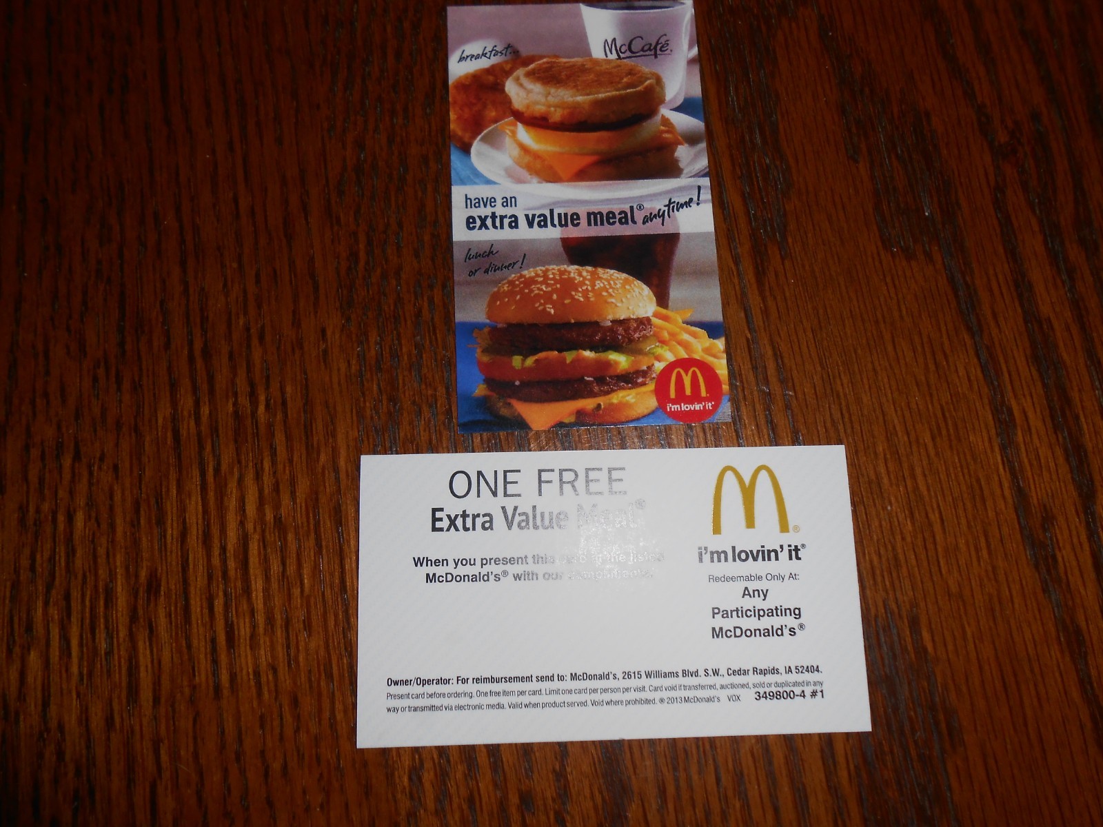 Lot of 10 mcdonalds combo meal cards