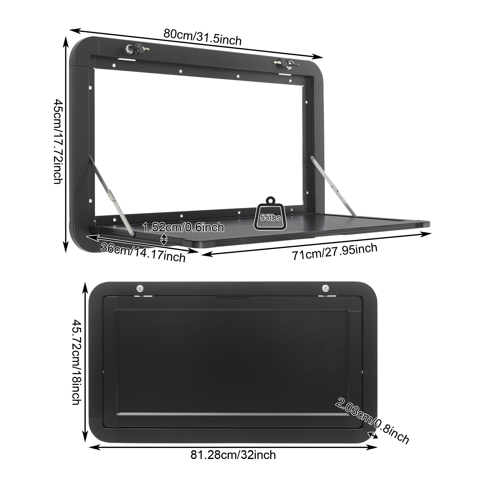 Wall Mount RV Caravan Picnic Folding Table 800 x 450mm Campervan Outside Table