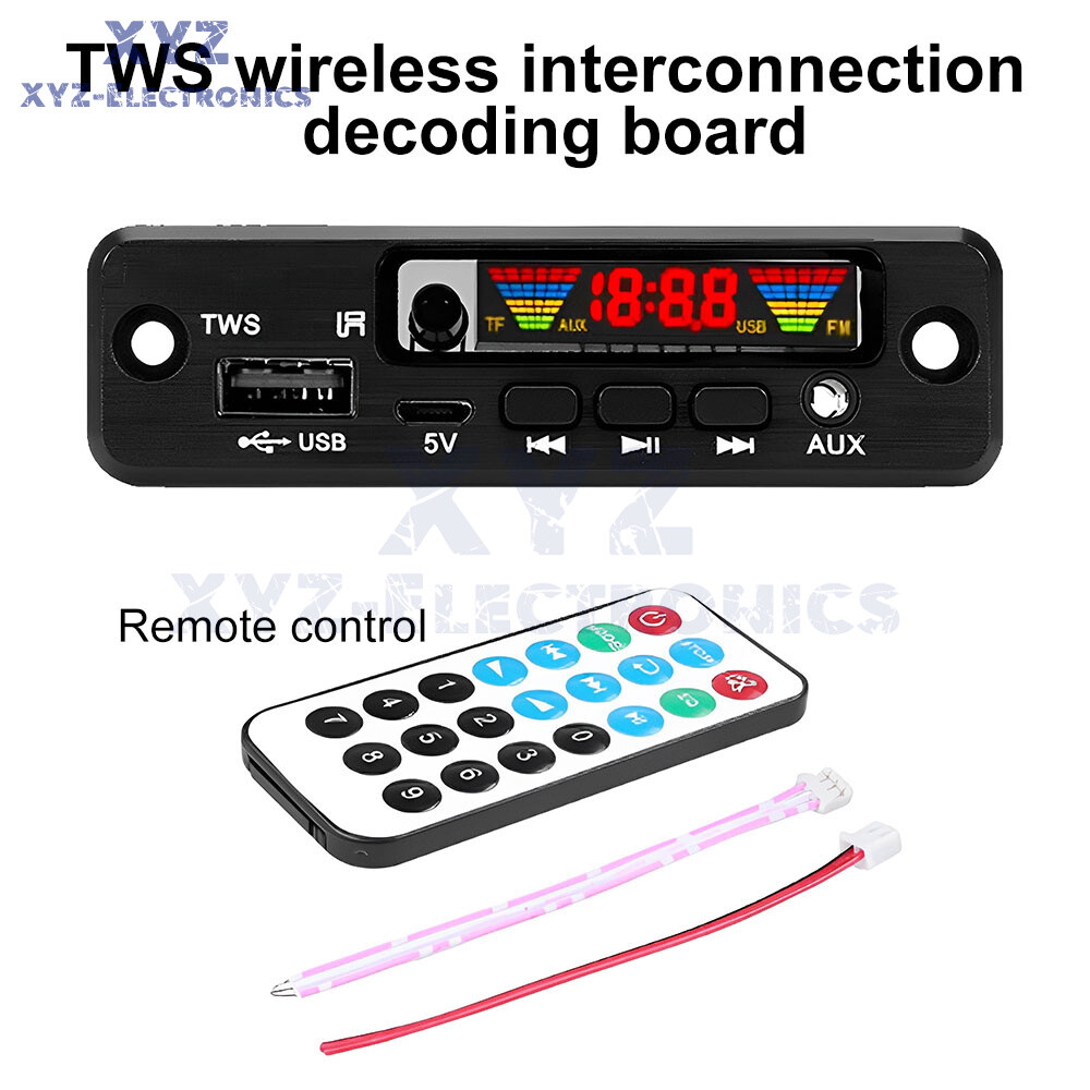 TWS Bluetooth 5.0 MP3 Decoder Board DC3.7-5V FM Radio MP3 Player Lossless Audio