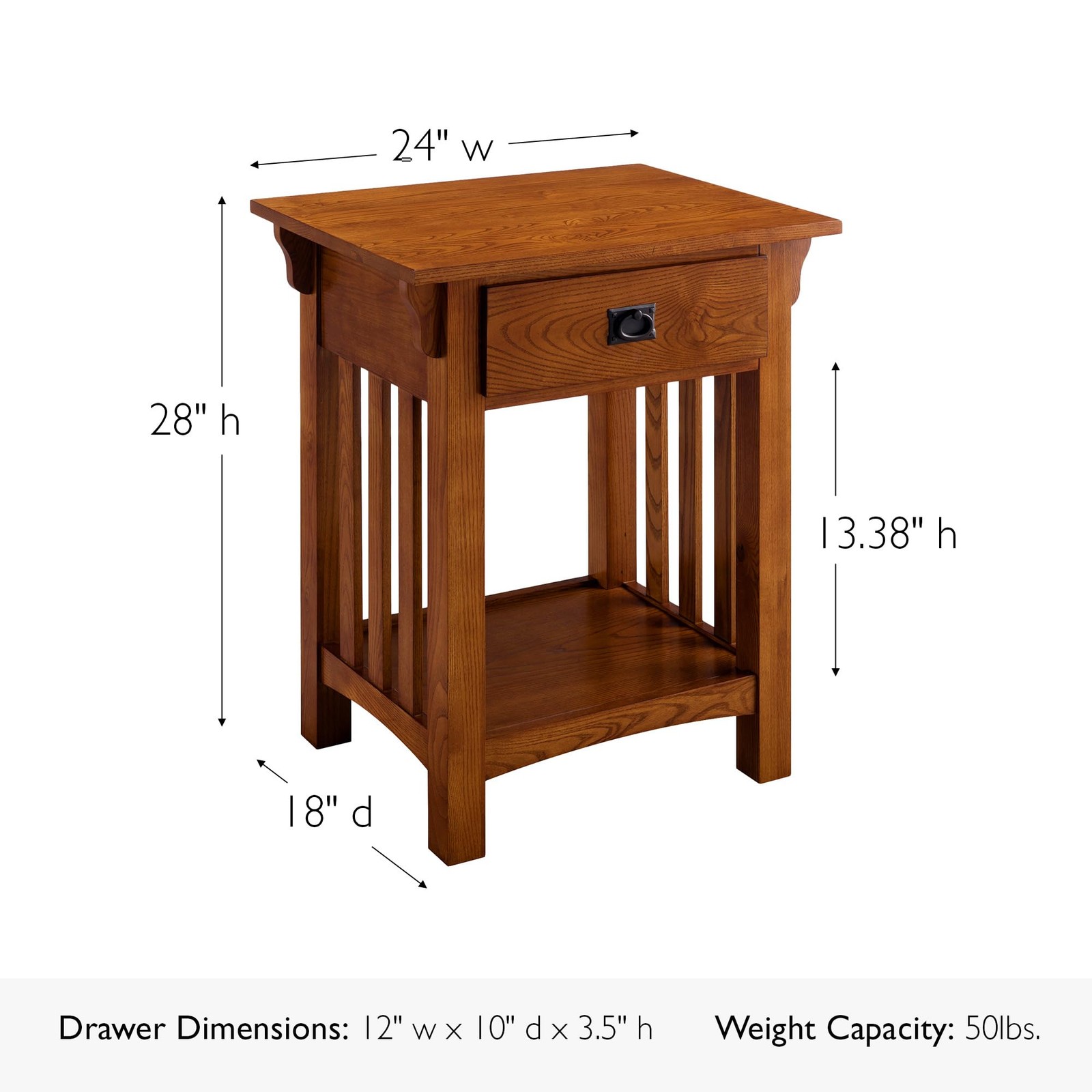Mission Impeccable Nightstand, Solid Wood, 1 Storage Drawer, Additional Secre...