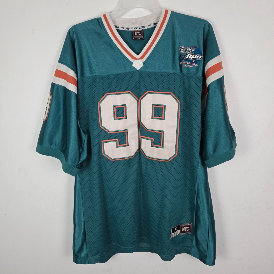 212 NYC Football Jersey Men 2XL Green Athletic Y2K Miami Dolphins Colors #99