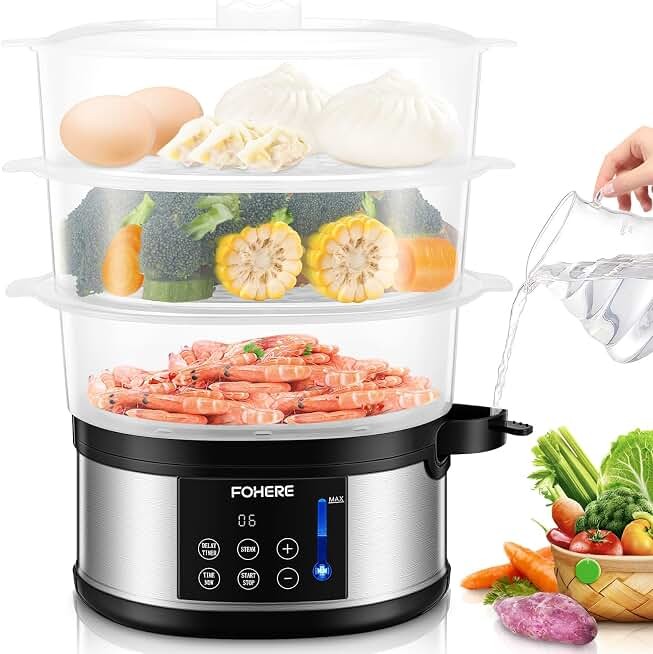 FOHERE Food Steamer for Cooking,13.7QT Vegetable Steamer with Stackable 3 Tiers