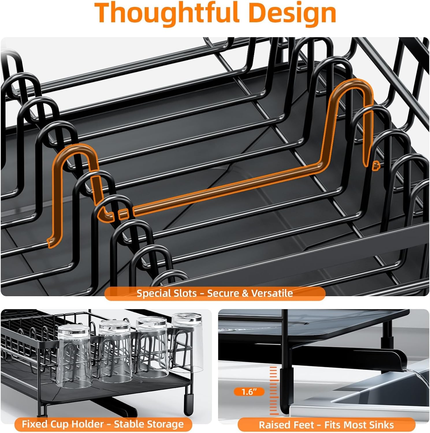 Large Dish Drying Rack Expandable Dish Racks Kitchen Counter Multifunctional