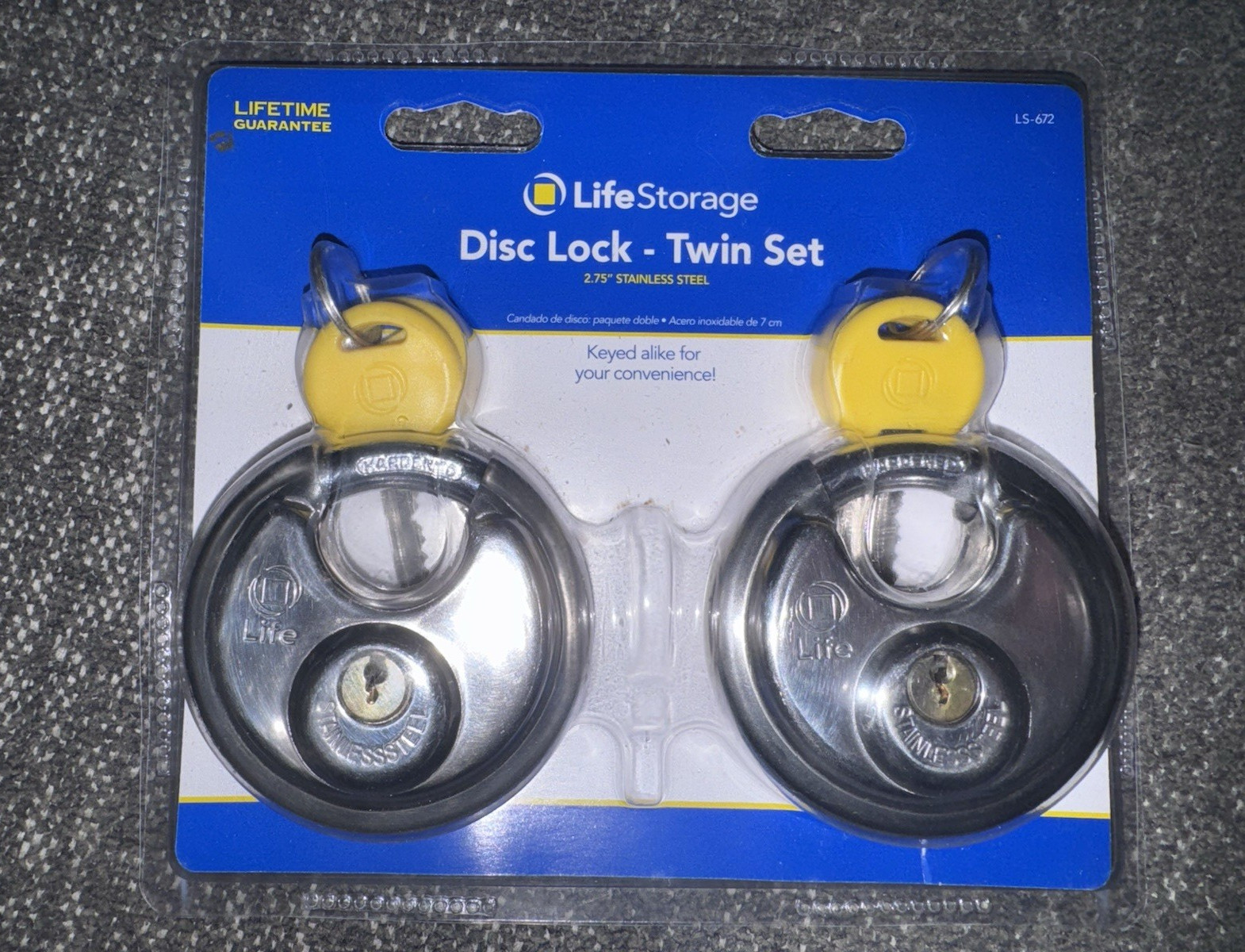 LifeStorage Disc Lock Twin Set 2.75in Stainless Steel Keyed Alike 2-Pack LS-672