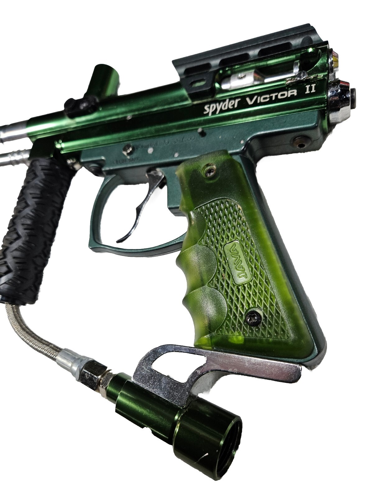 Spyder Green Victor 2 Paintball Gun Ported Barrel Vertical Grip Double Trigger
