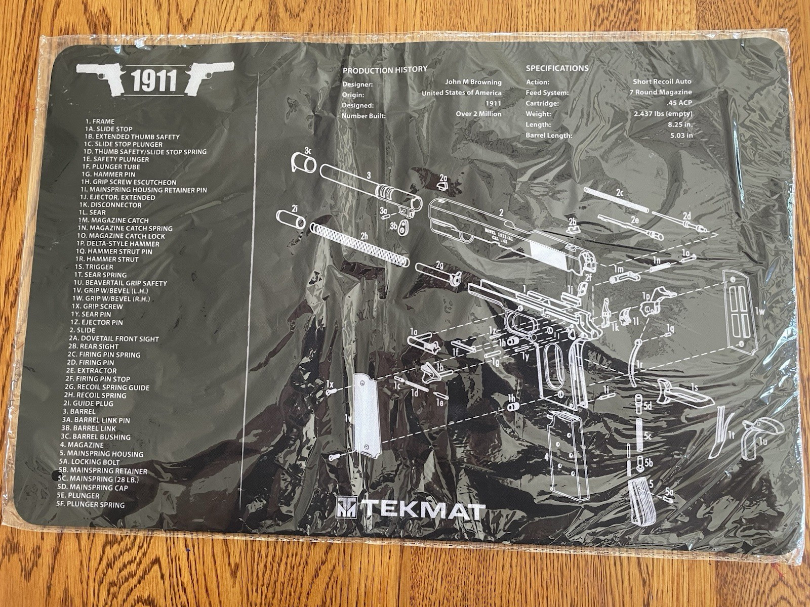 1911 New In Bag Gun Cleaning Pad TEKMAT Black .45 ACP Reusable.