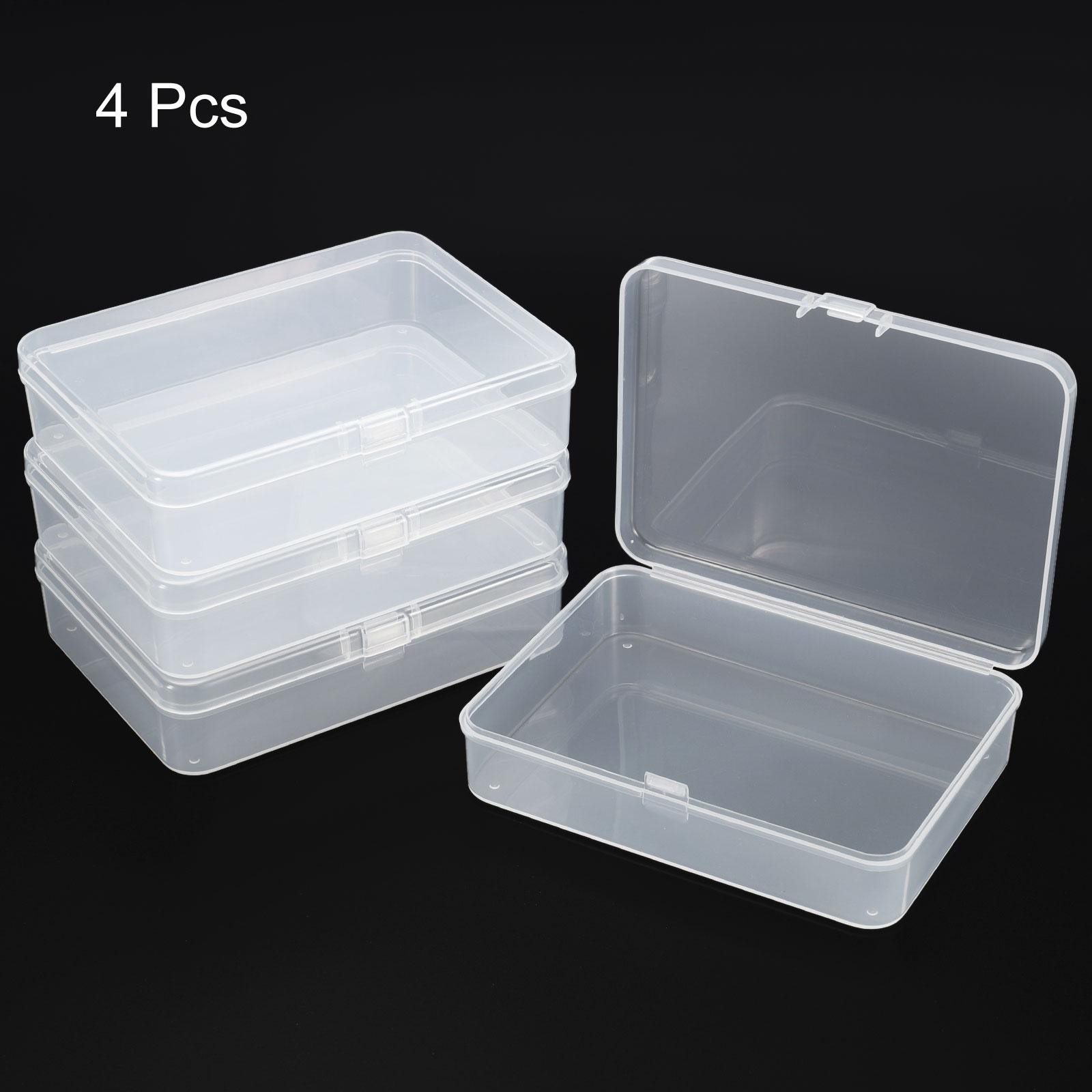 4pcs Clear Storage Container w Hinged Lid 115x85x28mm Plastic Rectangular Box