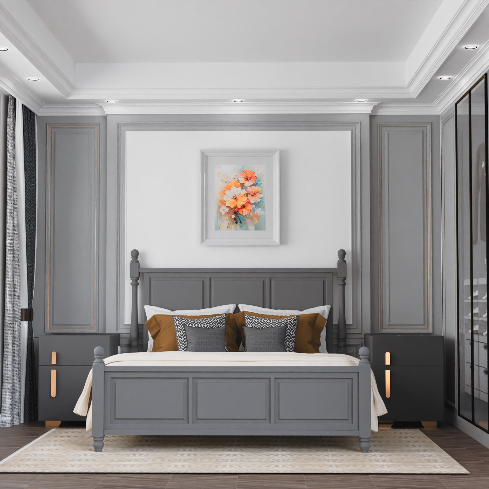 Double Drawer Smart Bedside Table with Safe (Dark Gray)