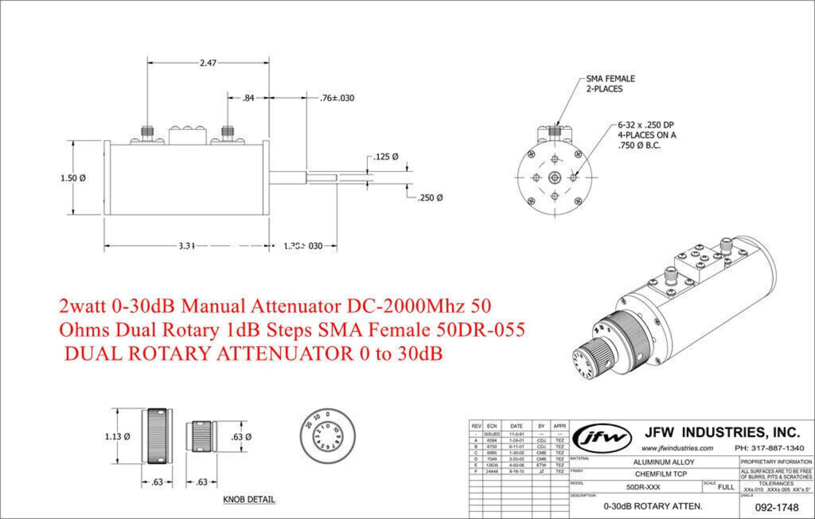 USED 50DR-055 DC-2GHz 0-30dB 1dB step 2W SMA RF adjustable step attenuator