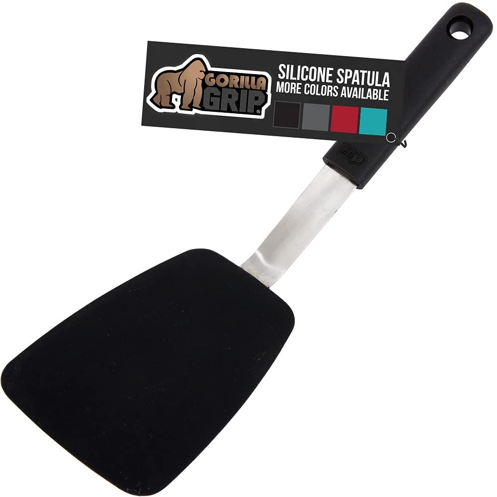 GORILLA GRIP Food Grade Flexible Silicone Spatula, Heat 11.6" x 3", Black