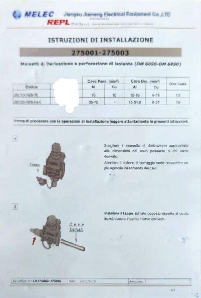Kit Morsetti Rubacorrente Cavi Enel Monofase / Trifase